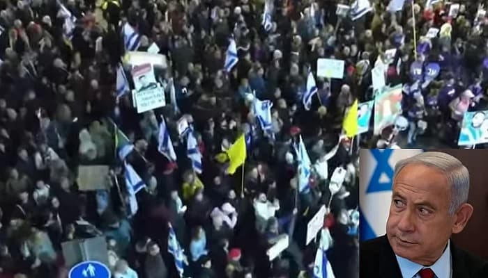 نیتن یاہو کے خلاف  اسرائیل کی راجدھانی میں جارحانہ مظاہرہ