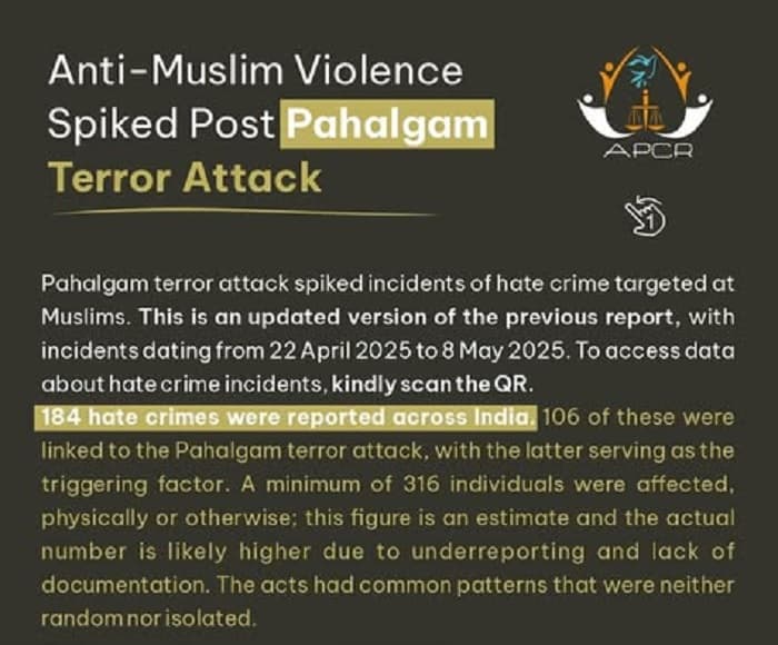 پہلگام دہشت گردانہ حملے کے بعد مسلمانوں کے خلاف بڑے پیمانے پر نفرت انگیز اور تشدد کے واقعات ریکارڈ
